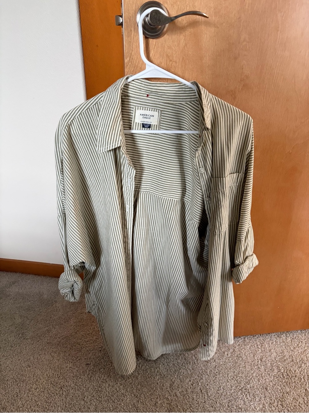 American Eagle Outfitters Olive Stripe Button-Up Shirt